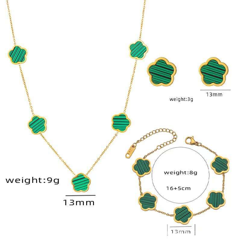 Five-Petal Titanium Earrings Bracelet Necklace Mother-Of-Pearl Five-Leaf Flower Stainless Steel Jewelry Set Non-Fading Women's