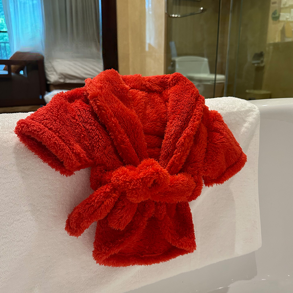Designer Clothes Brand Bathrobe Soft Coral Fleece Dog Fast Drying Coat Super Absorbent Pet Towel Robe Thickened Night Gown for Small Dogs Red A798 Fre
