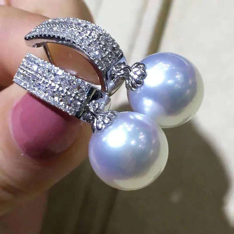 Pearl Dangle Earrings for Women Luxury Paved Dazzling CZ Stone Aesthetic Bridal Wedding Jewelry Gift