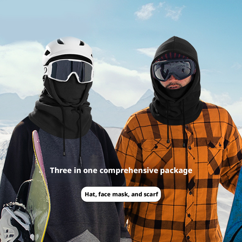 Fashion Face Masks 3-in-1 Hooded Ski Balaclava - Windproof Fleece Face Mask with Drawstring, Warm Neck Gaiter for Snowboarding, Cold Weather Outdoor S