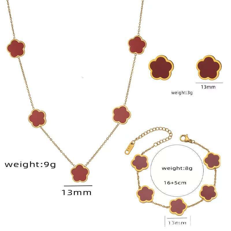 Five-Petal Titanium Earrings Bracelet Necklace Mother-Of-Pearl Five-Leaf Flower Stainless Steel Jewelry Set Non-Fading Women's