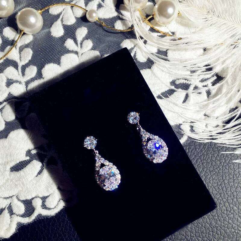 Sparkling Water Drop Cubic Zirconia 925sterling Silver Earring Big CZ Bridal Crystal Wedding Earrings for Brides Fashion Jewelry