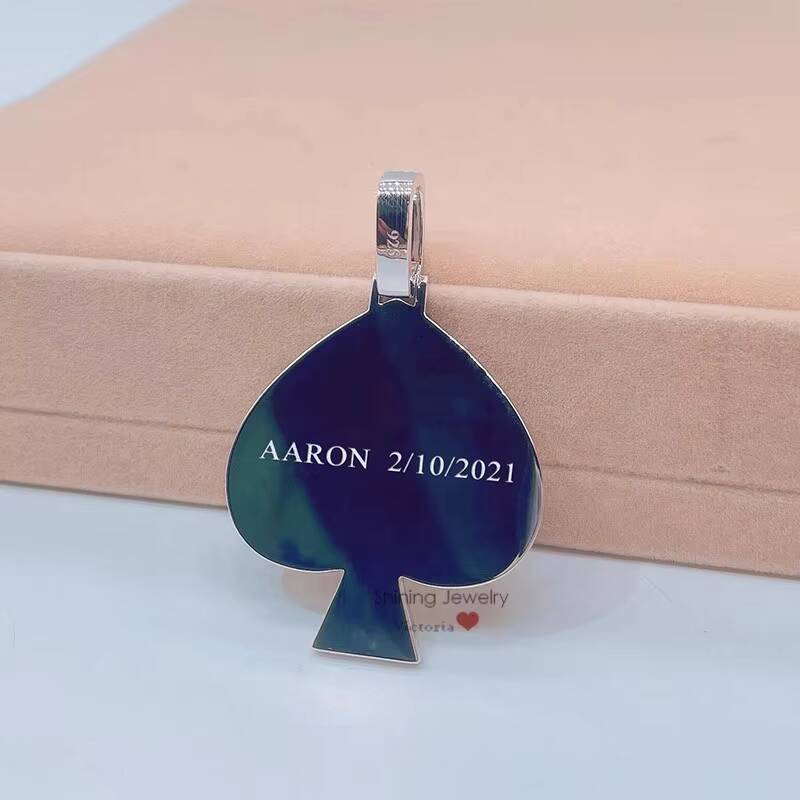 14K White Gold Fully Iced Out Moissanite Diamond Ace Spade Pendant