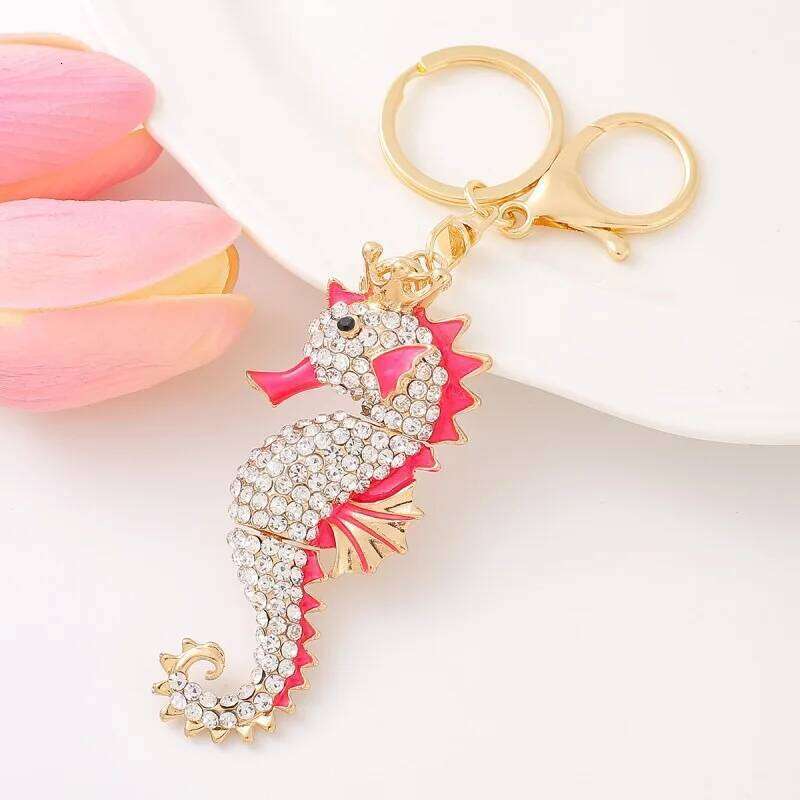 New Sweet Marine Life Pendant Keychain Unisex Small Crystal Beads Mobile Phone Car Key Ornaments Girls Birthday Gift Handicrafts XJ260106