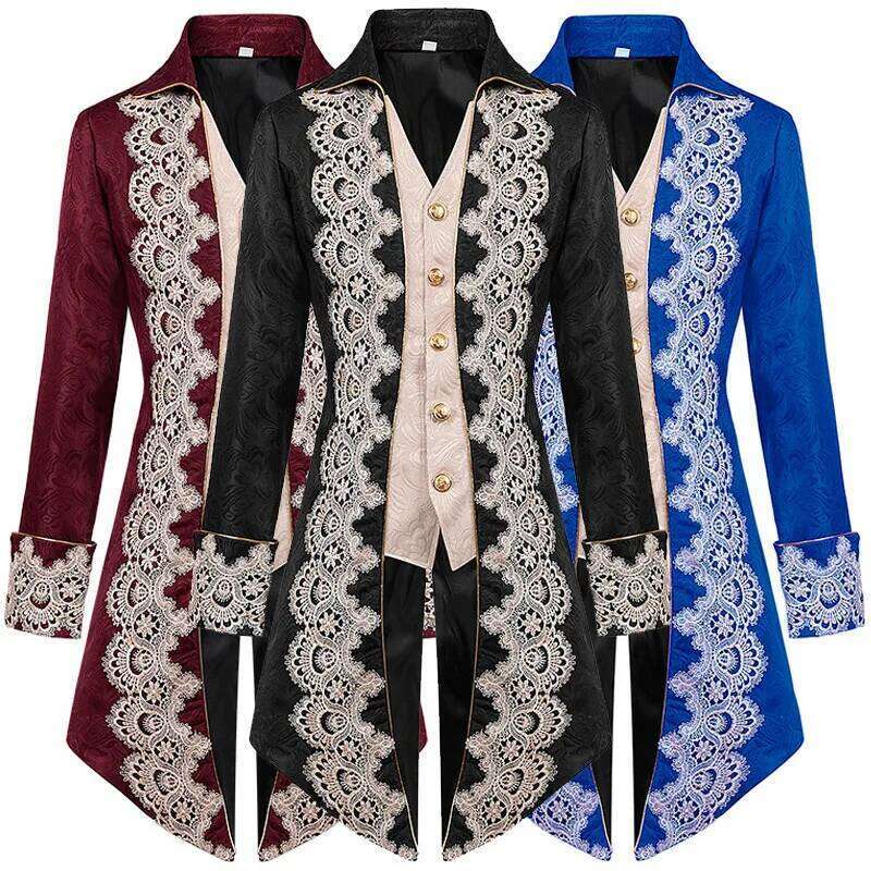 2025 Men Renaissance Medieval Cosplay Victorian Nobleman Jacket Pirate Tuexdo Frock Steampunk Tailcoat Halloween Costume Party