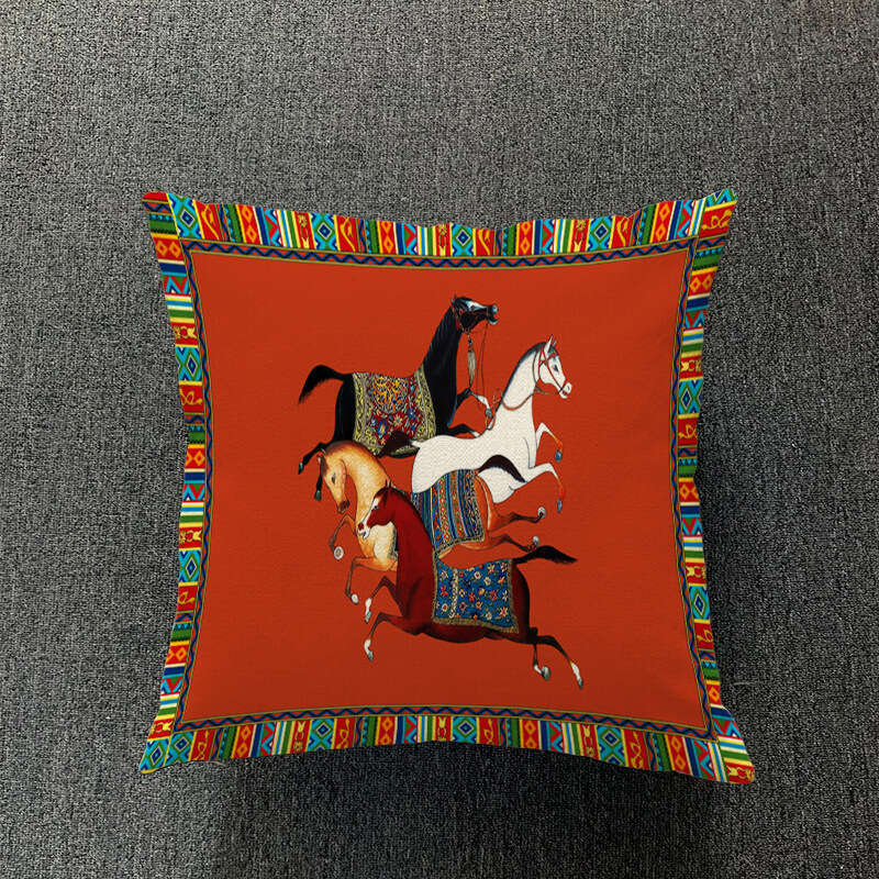 Decorative Square Horse Pillowcase Horse Pattern Cushion Cover for Sofa Bedroom Living Room Decoration Soft Comfortable Home Bedding Accent Pillow Cas