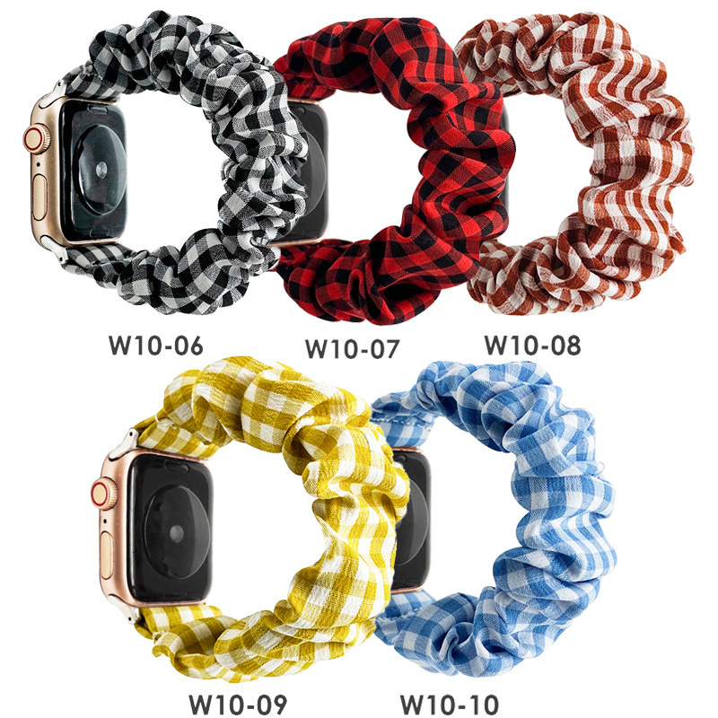 Compatible with iWatch Cross-border Striped Plaid Fresh Elastic Single Loop Scrunchie Apple Watch Band