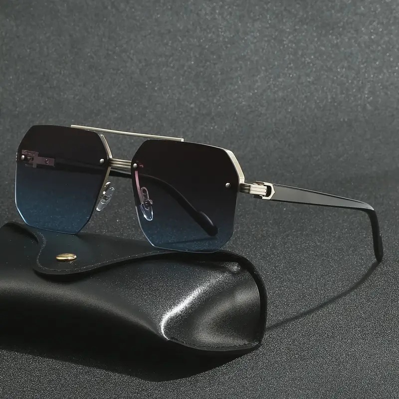 Cross-Border New Sunglasses Men, Slimming for Big Faces, Driving UV Protection, High-End Half-Frame Men's Sunglasses, Square Frame
