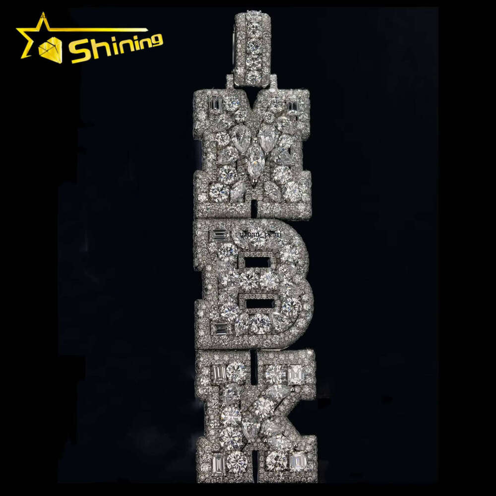 Ice out VVS Moissanite Iced Out 3inch High Fancy Cut Lab Grown 10k White Vertical Letter Initial Pendant