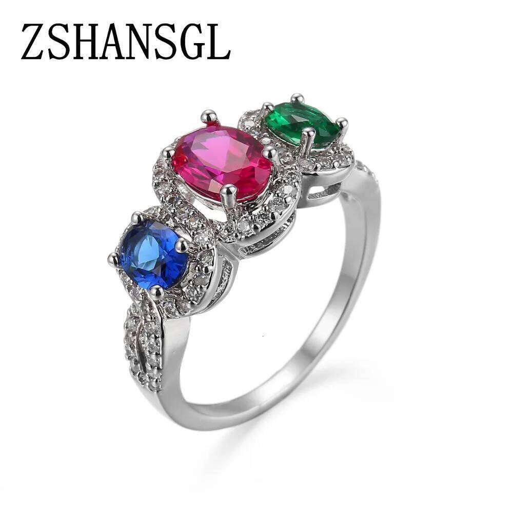 Fashion Women Men Mysterious Party Jewelry Rainbow red green blue CZ Silver Color Ring Wholesale