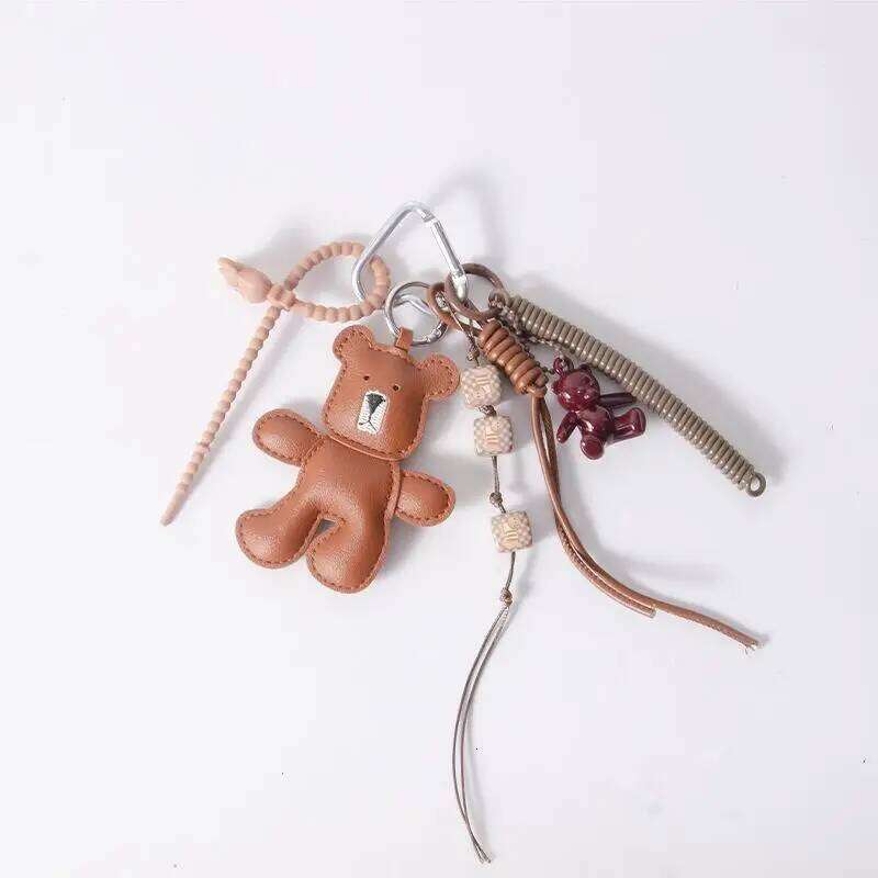 1 Piece Leather Little Bear Woven Rope Backpack Pendant Decoration Fashion DIY Keychain Bag Accessories XJ260106