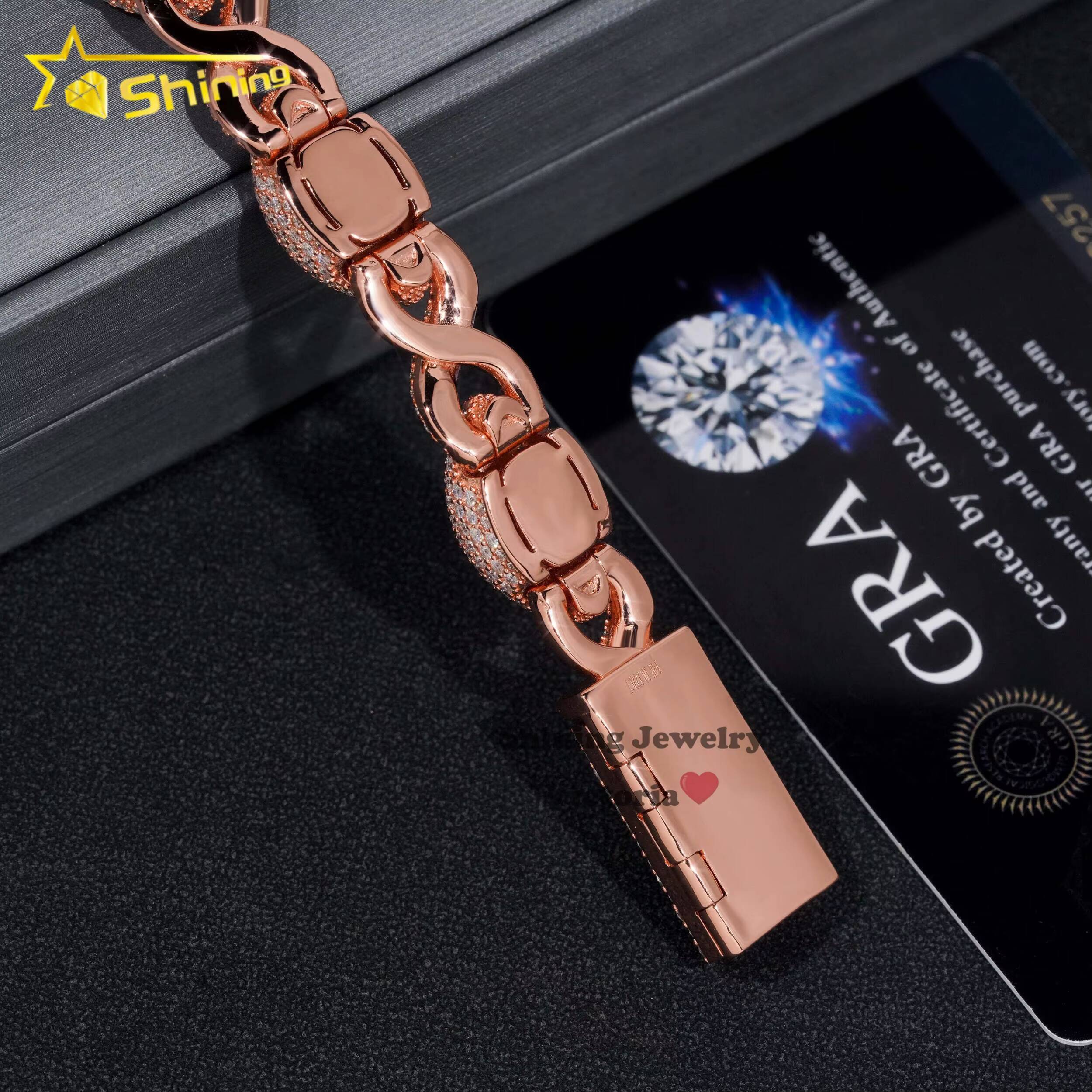 New Trendy Iced Out 12MM Evil Eye Infinity Link Cuban Bracelet for Men Moissanite Diamond Rose Gold Hip Hop Charms Bracelet