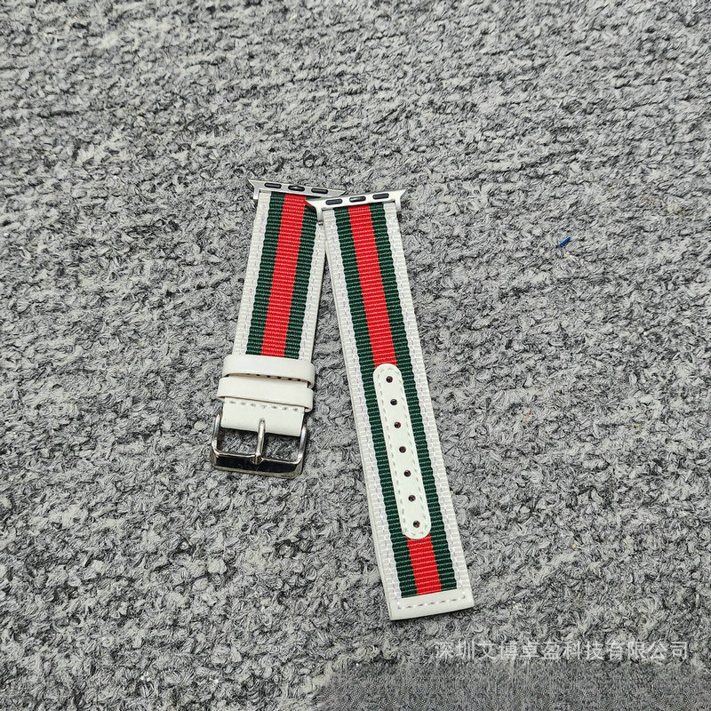 Compatible with Bee Red Green Striped Luxury Trendy Brand Apple Watch Nylon Strap Canvas S8 S7