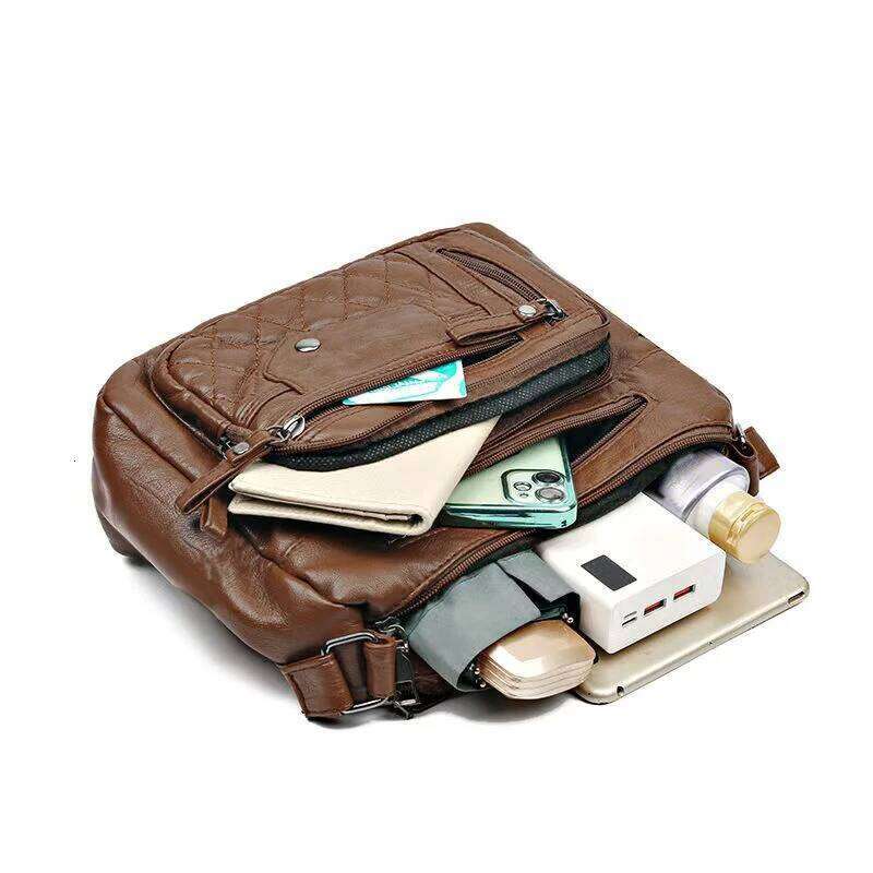 Neutral square One shoulder crossbody Multiple Zipper messenger bag rectangular bags