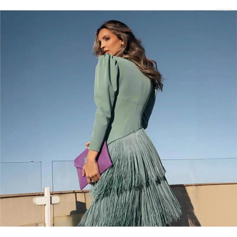 Casual Dresses Autumn Long Sleeve Spliced Tassel Party Woman Elegant Deep V Neck Sheath Dress Fashion Holiday