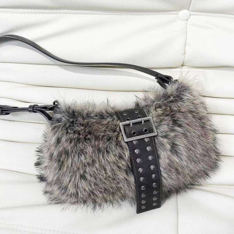 Korean Faux Bags For Women Luxury Handbag And Purses 2026 New In Imitation Rabbit Fur Belt Buckle Underarm Shoulder Andralyn