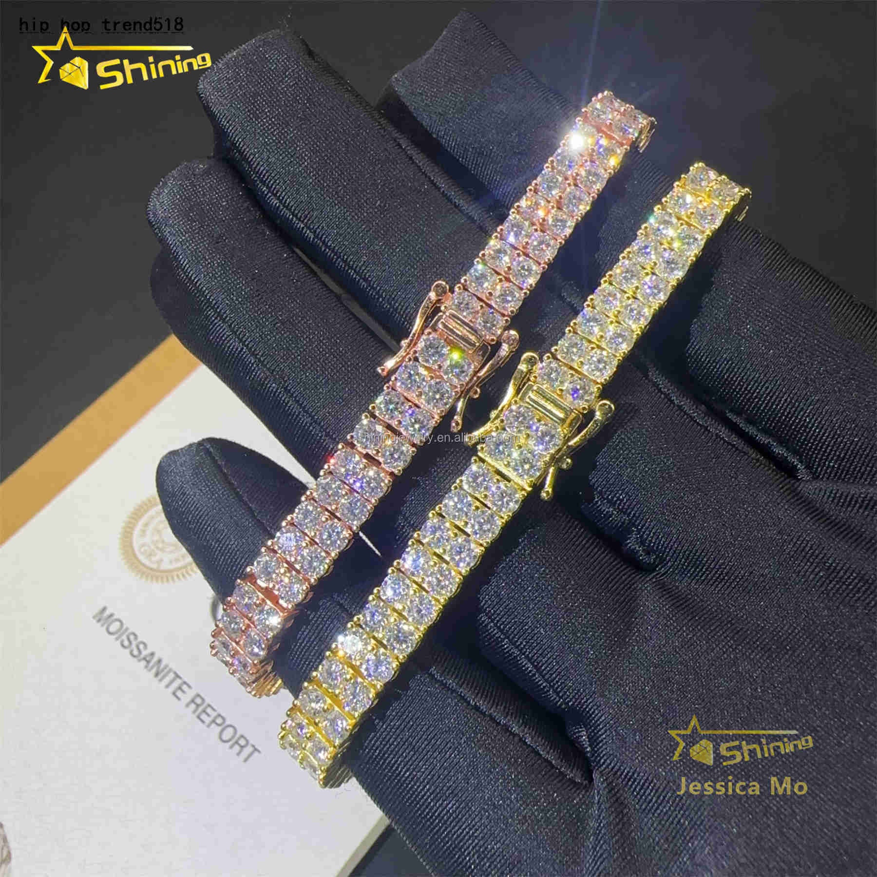 Bulk Stock New Arrivals S925 Solid Silver Two Rows 3mm Hip Hop Jewelry VVS1 Moissanite Iced Out GRA Certificate Tennis Bracelet