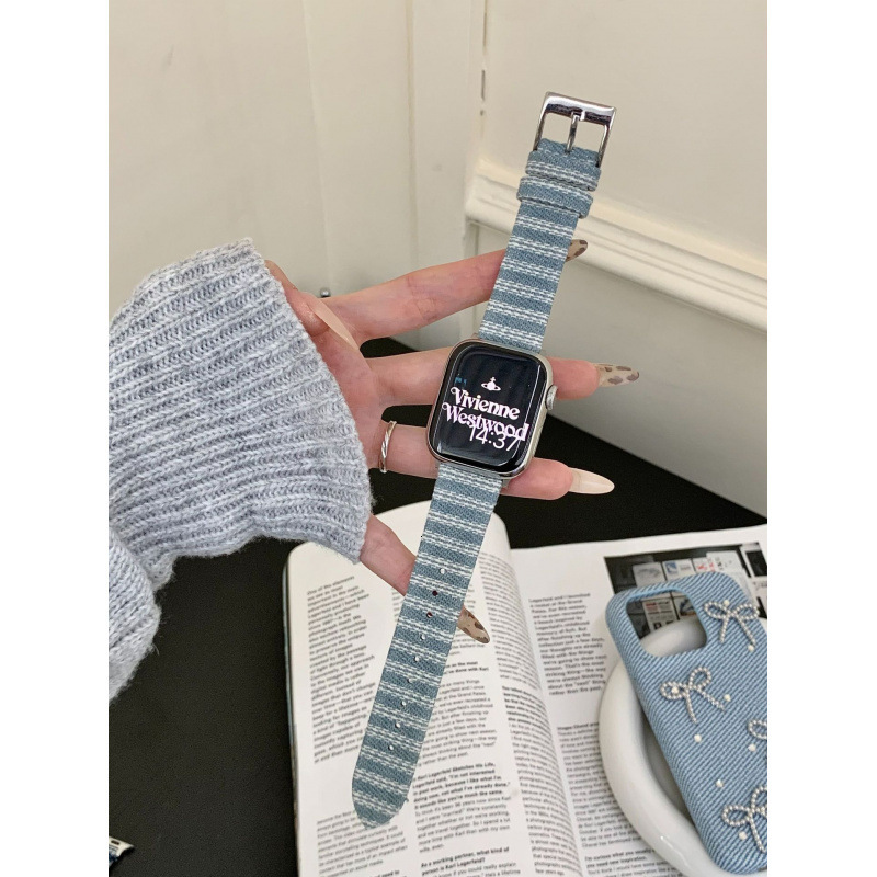Suitable for Apple Watch 11 Band iWatch Series 10 9 8 7 6 SE Striped Denim Strap Ultra