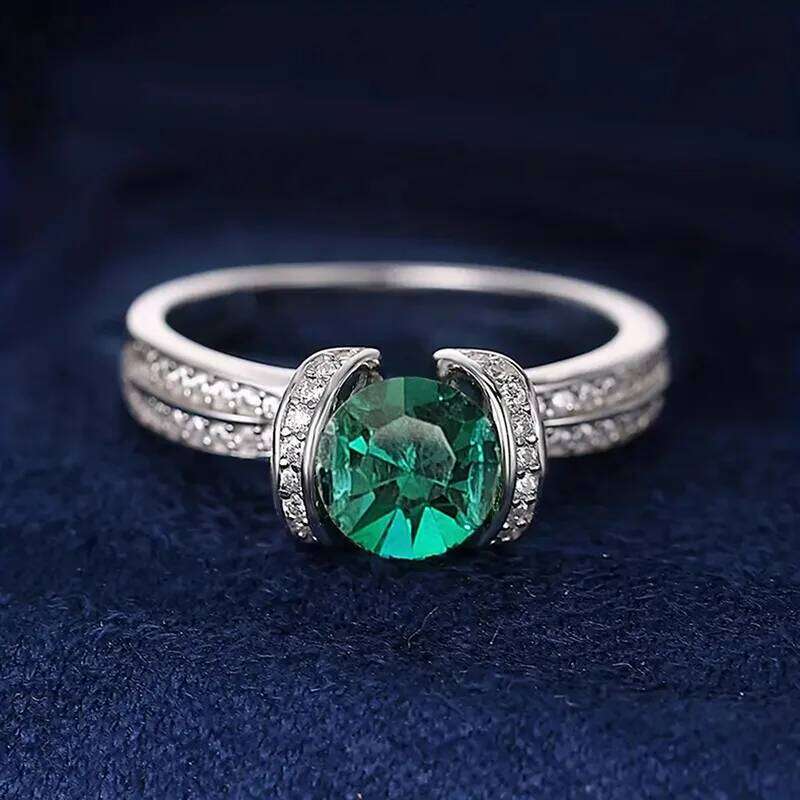 Green Zirconia Ring Female Wedding Band Luxury Fashion Finger Accessories Anniversary Gift Jewelry