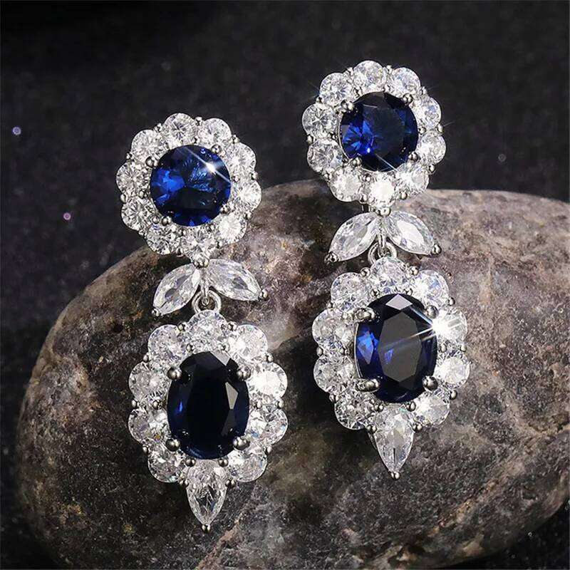 Cubic Zirconia Dangle Earrings for Women Elegant Flower Ear Accessories Anniversary Jewelry