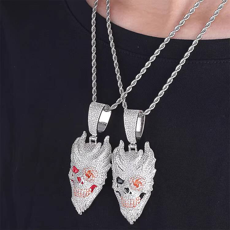 Custom 925 Sterling Silver Hip Hop Iced Out Skull Pendant Necklace Stylish Personality Charm