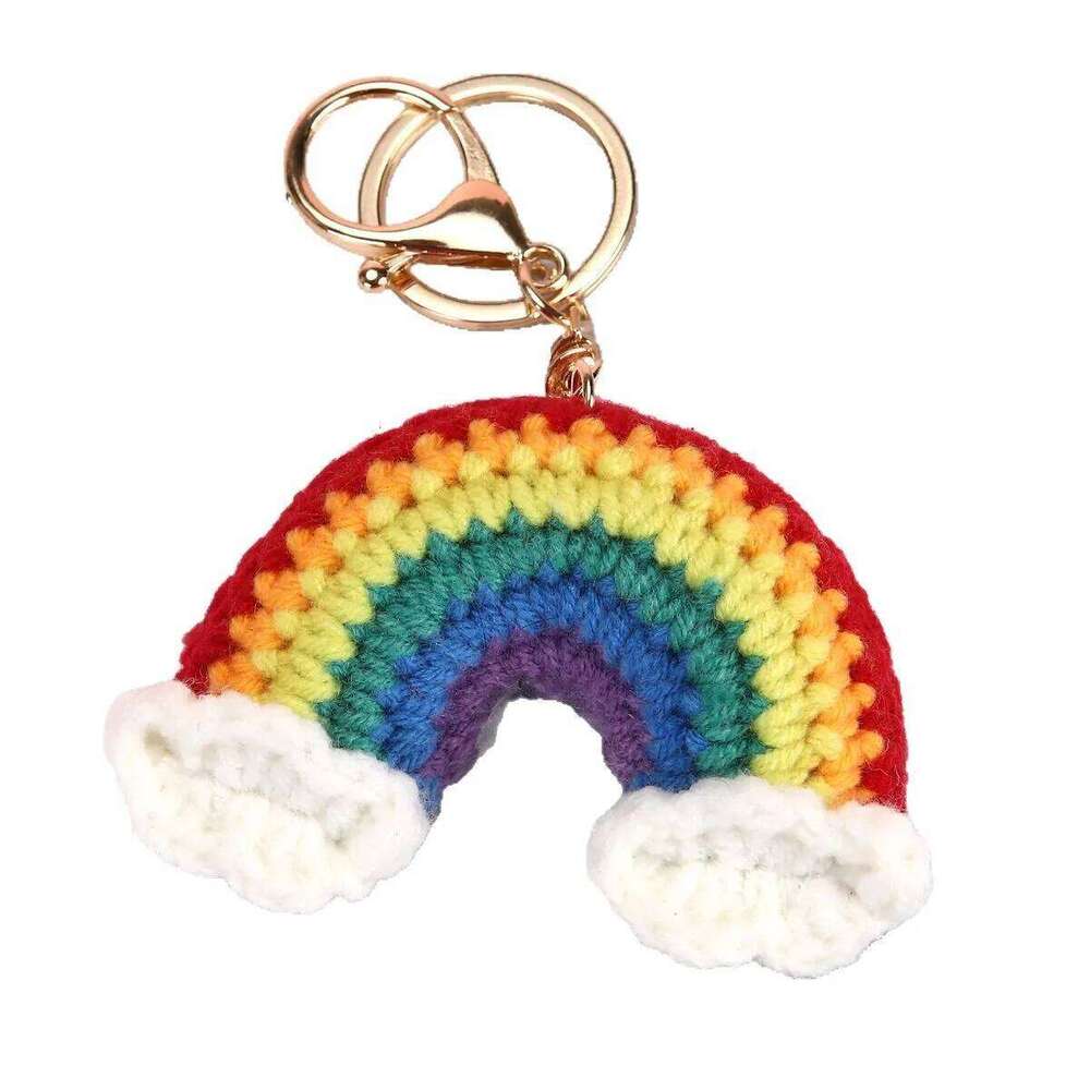 Unisex Pendant Love Rainbow Colorful Flower Handmade Knitted Kawaii Bag Charms Multifunctional Fashionable Keychains XJ260106