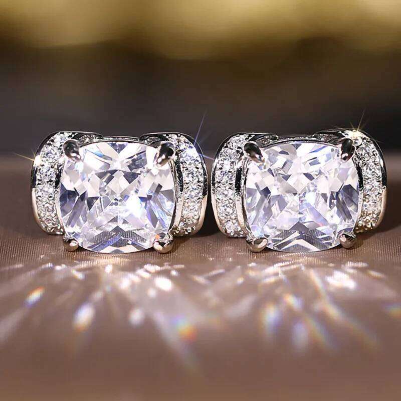 Exquisite Women's CZ Stud Crystal Silver Color Luxury Trendy New Earrings Wedding Party Temperament Lady Jewelry