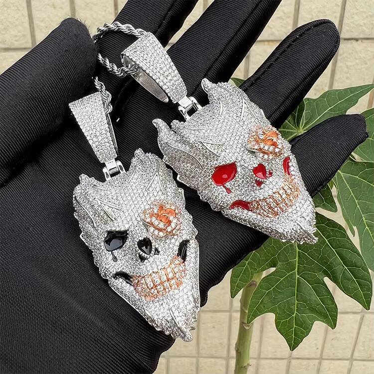 Custom 925 Sterling Silver Hip Hop Iced Out Skull Pendant Necklace Stylish Personality Charm