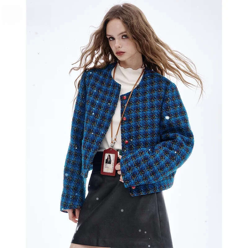 Mardi Hefxessdr ELFSACK Winter New Arrivals Y K Vintage Check Round Neck Short Jacket For Woman