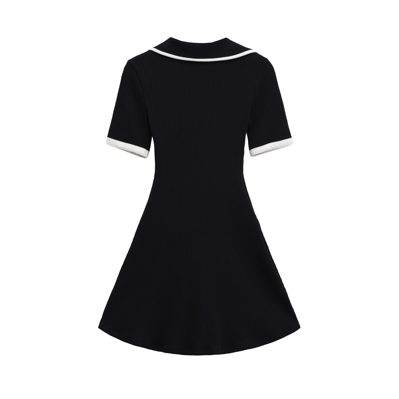 Free delivery women dress Fashionable casual women's wear simple style V-neck short skirt metal buttons ribbed