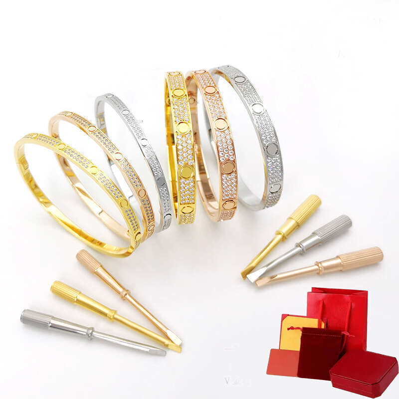 Screw Bracelet Bangle Designer For Women Men Plated Gold Bracelet With Screwdriver 4/6MM W 2/3 Diamond Row Size 16-19# Luxury Jewelry Woman Christmas Gift With Box