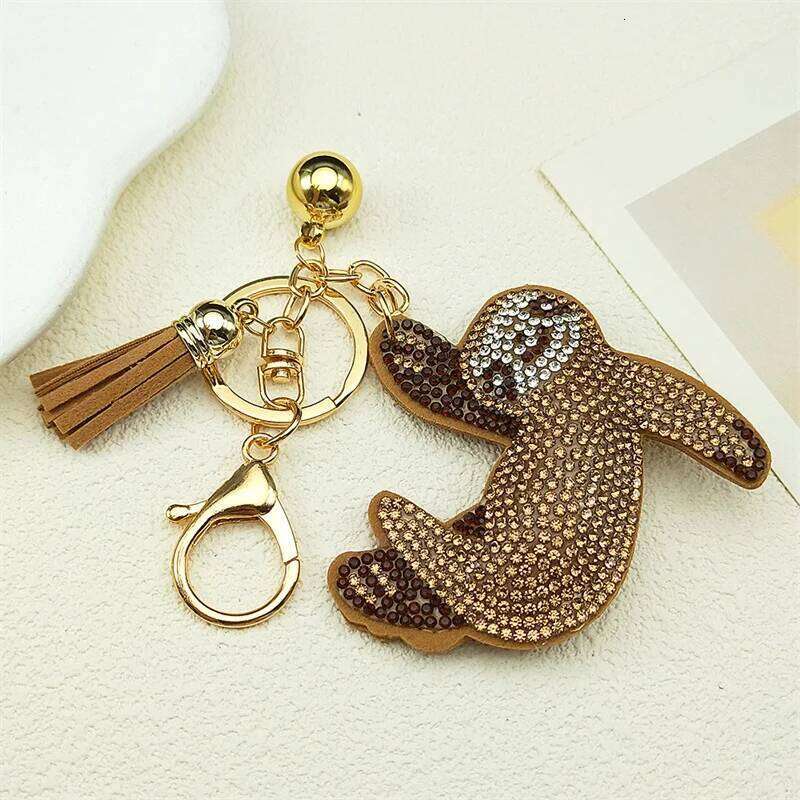 Cute Sloth Chain Gold Color Alloy Crystal Lazy Animal Key Rings Holder for Women Girls Keychain Decoration Jewelry K9809S01 XJ260106