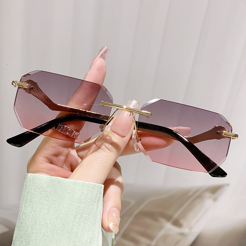 Polygonal Frameless Cut Edge Metal Leopard Head Decorative Design Sense Mirror Leg Cross-border Small Square Frame Sunglasses