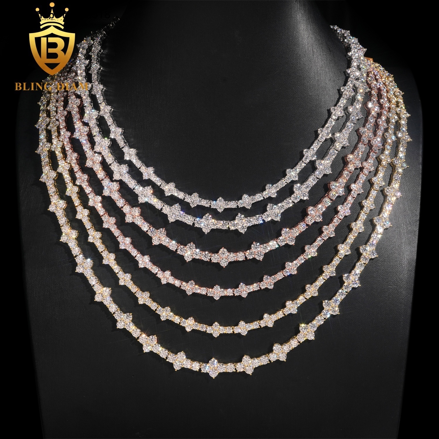 Hot Sale 3mm 4mm VVS Moissanite Tennis Chain Necklace Cross Shape 925 Sterling Silver Iced Out Fine Jewelry for Women