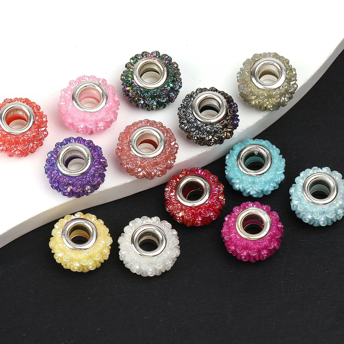25pcs/50pcs Multicolor Acrylic Beads Embed Flowers Large Hole Beads Unique Beads Charms Jewelry Making Accessories Bracelets 260106
