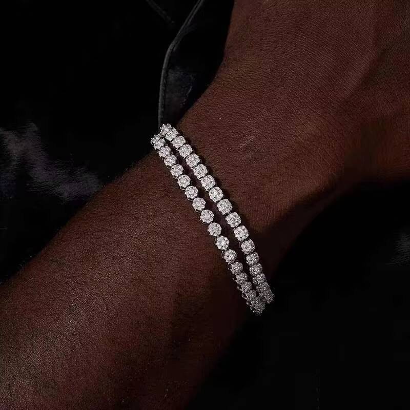 Qianjian Wholesale Moissanite Diamond White Gold Plated 2mm Bracelet Bangle Charms for Men