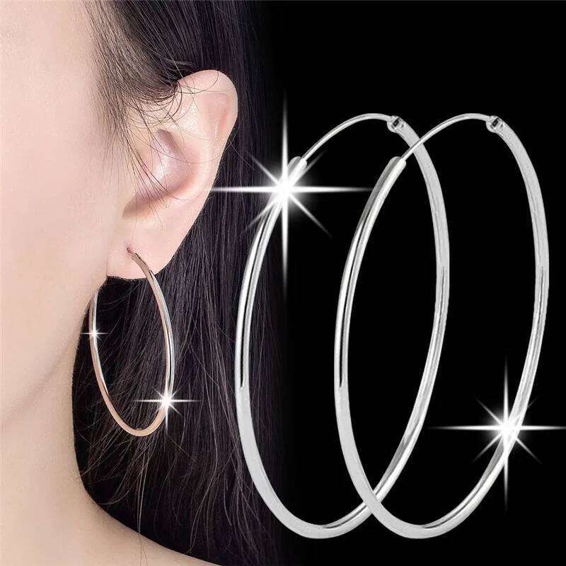 5/6CM Round Hoop Earrings Silver Color For Women Party Luxury Jewelry Accessories 2024 Trend Argent Jewellery