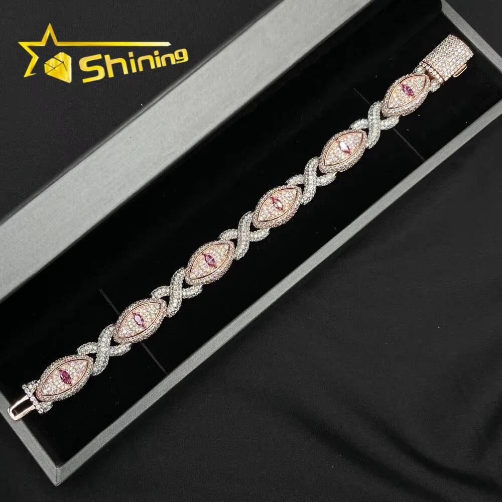 Pass Diamond Tester Solid 925 Sterling Silver Hip Hop Jewelry Custom Made VVS Moissanite Cuban Link Chain Eye Bracelet