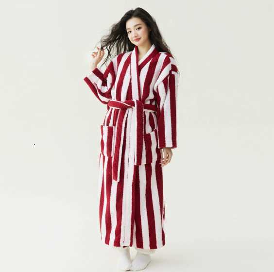 New Autumn and Winter Coral Fleece Thick Beautiful Velvet Long Men's and Women's Robe Bathrobe Couple Sleepwear Anti-static C251104