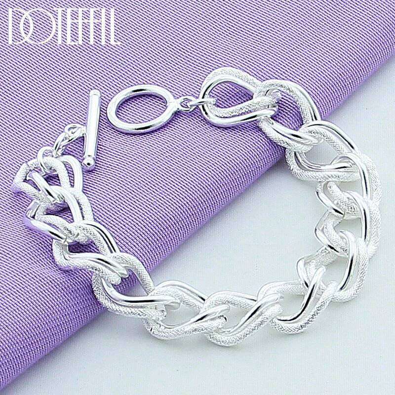 DOTEFFIL 925 Sterling Silver Matte Smooth Ring Chain Bracelet For Women Man Fashion Wedding Engagement Party Jewelry