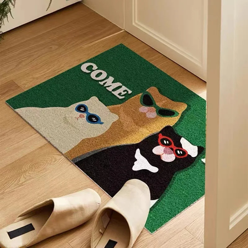 Funny Cats Entrance Doormat Dogs Anti-slip PVC Floor Mats Easy Clean Entry Porch Hallway Entryway Home Decor Dust Removal Carpet 260104 M260207