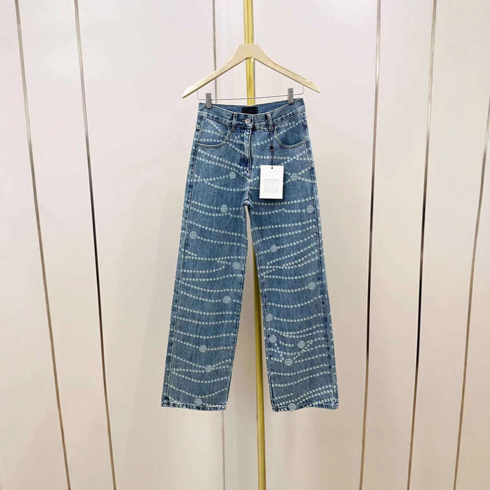 Designer Designer 25 New Style High-End Women's Fashion Small Fragrance Polka Dot Digital Laser Print High-Waisted Straight Slimming Jeans For Women A417 5532