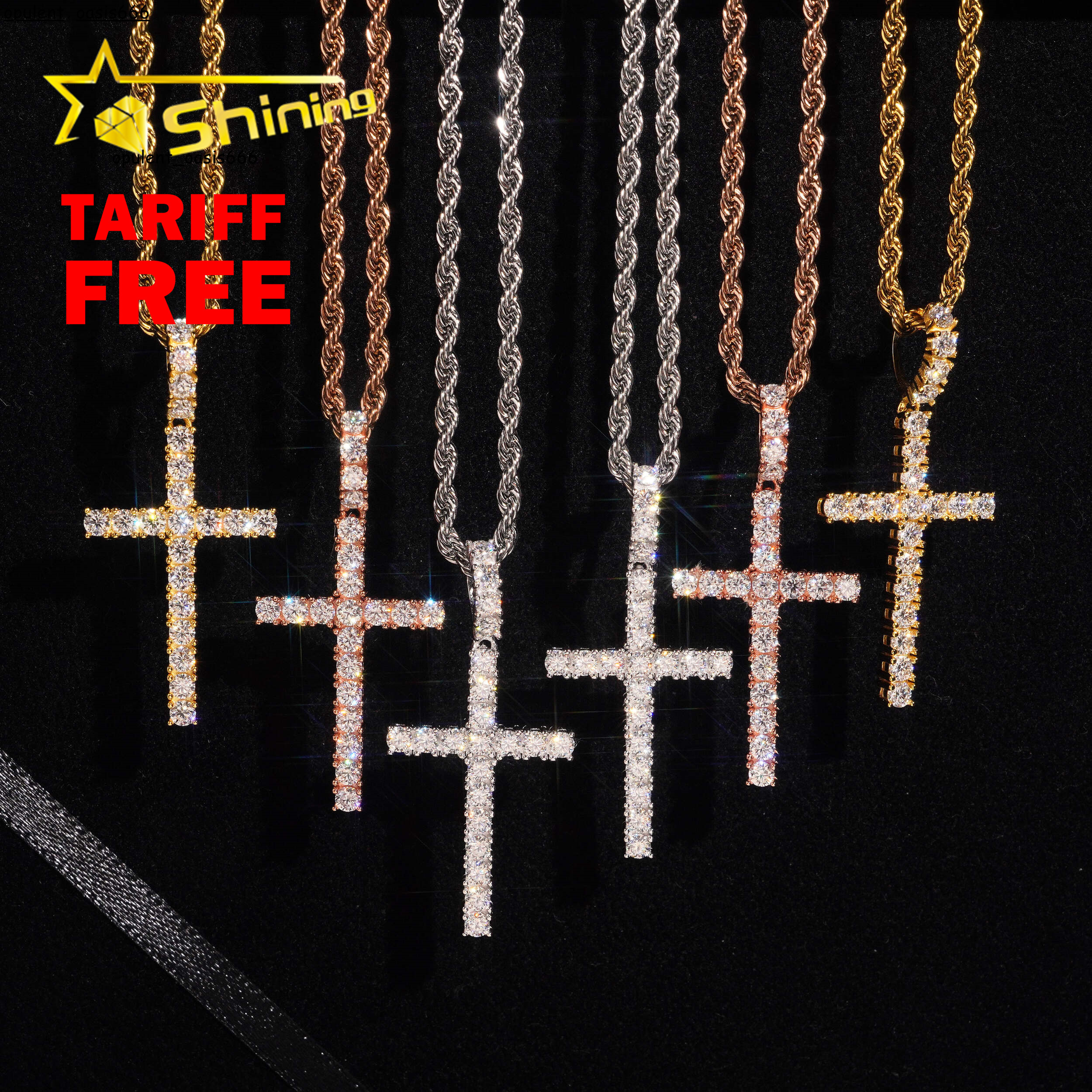 Hot Sale Pass Diamond Tester 18k Gold Plated 925 Sterling Silver Hip Hop Moissanite Cross Pendant