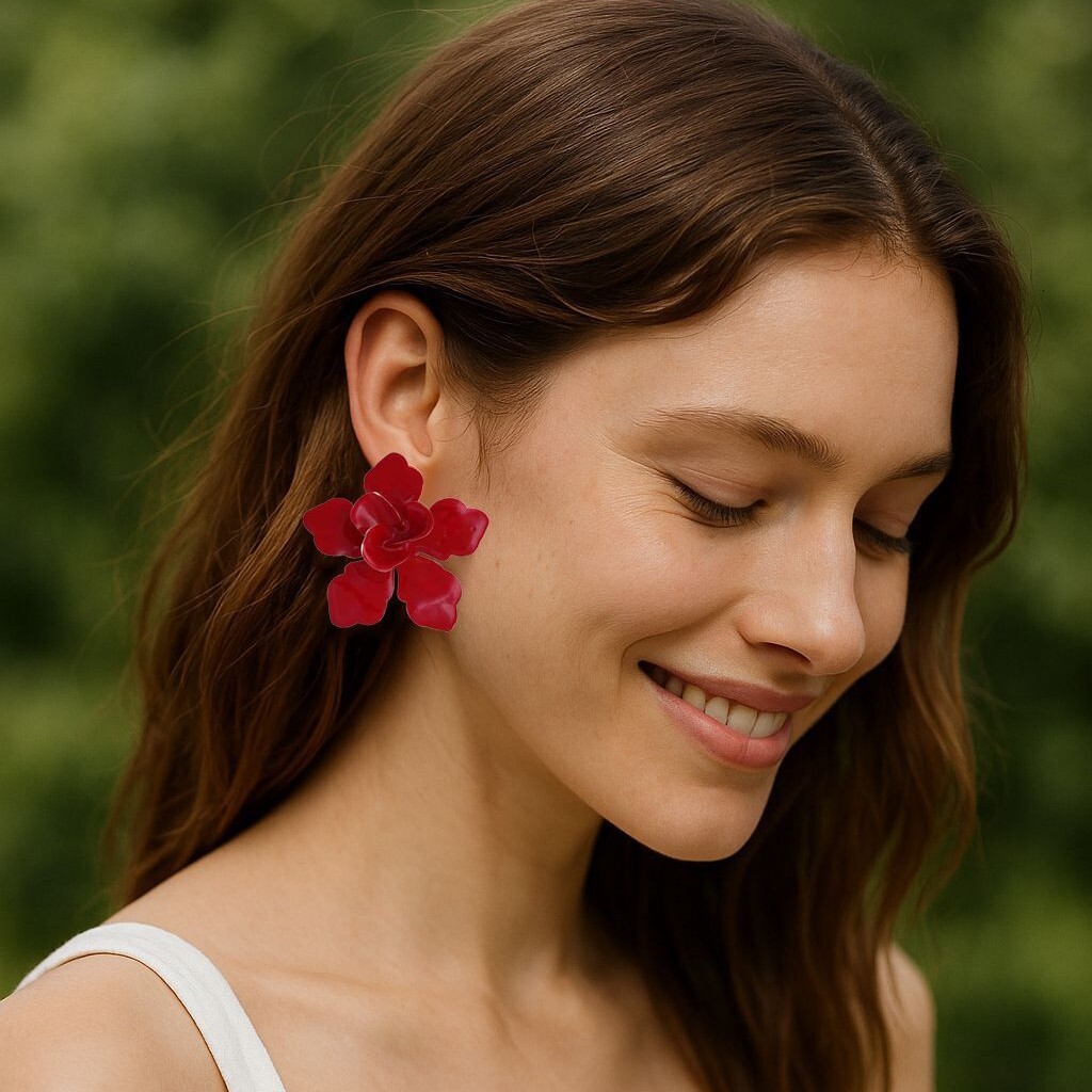 Exaggerated Retro Metal Oil Drop Colorful Floral Stud Earrings Light Luxury High-End Versatile Women's Style