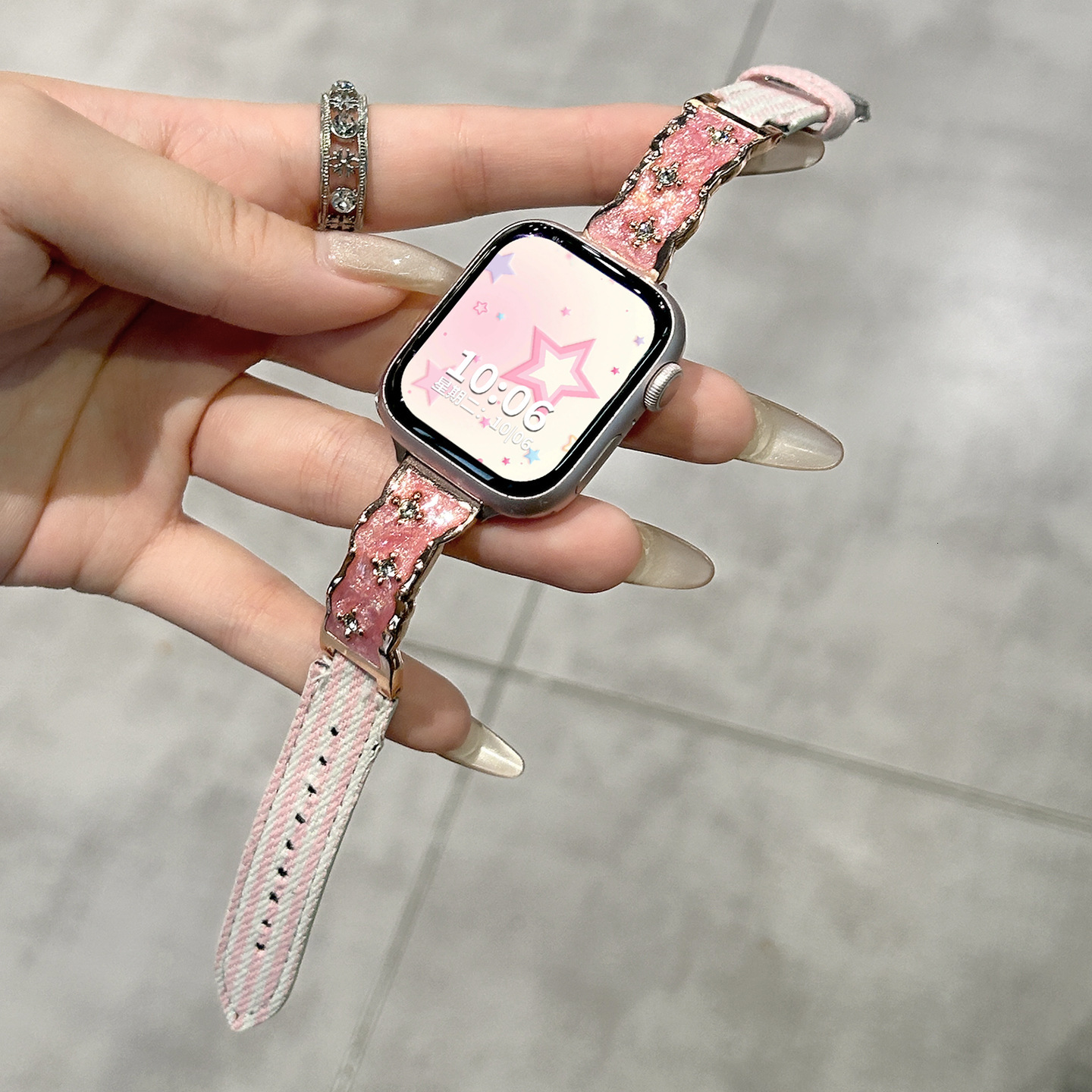 Compatible with Apple S10 Watch Band 9/8 New Blue Stripe Gold Trim Striped Canvas 7/6/5/4/3 NFC Wristband for Women