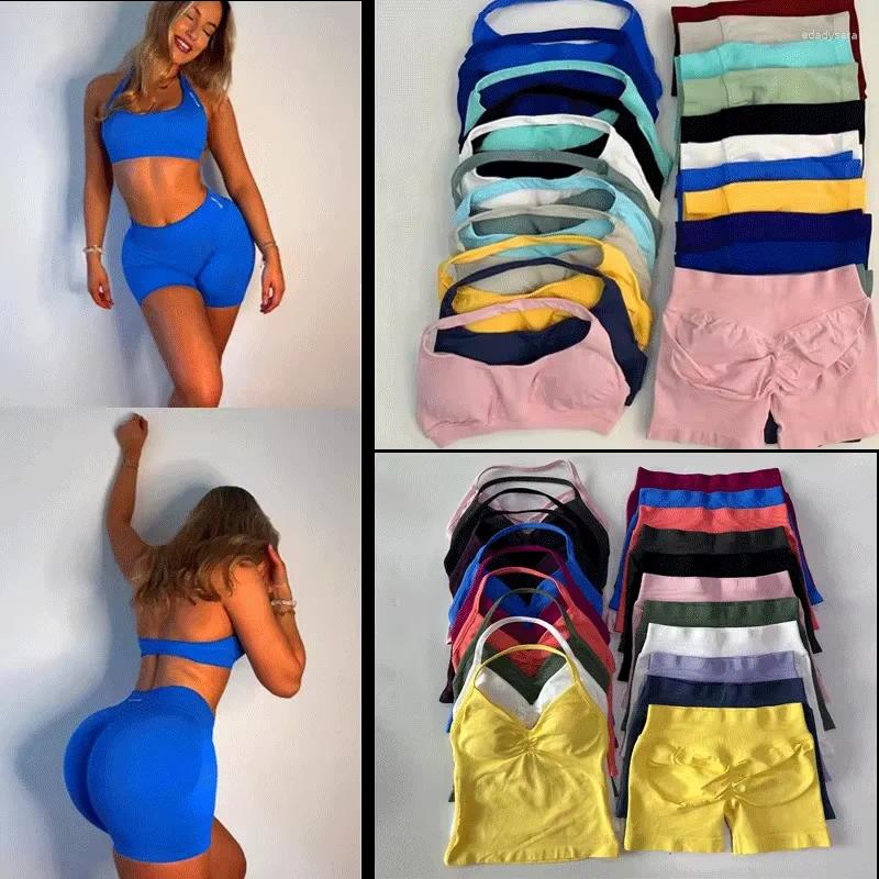Women's Shorts Dfyoga 2Pcs Impacts Gym Set Tank Tops High Waist Scrunch Seamless Suit Fitness Clothes Activewear Workout