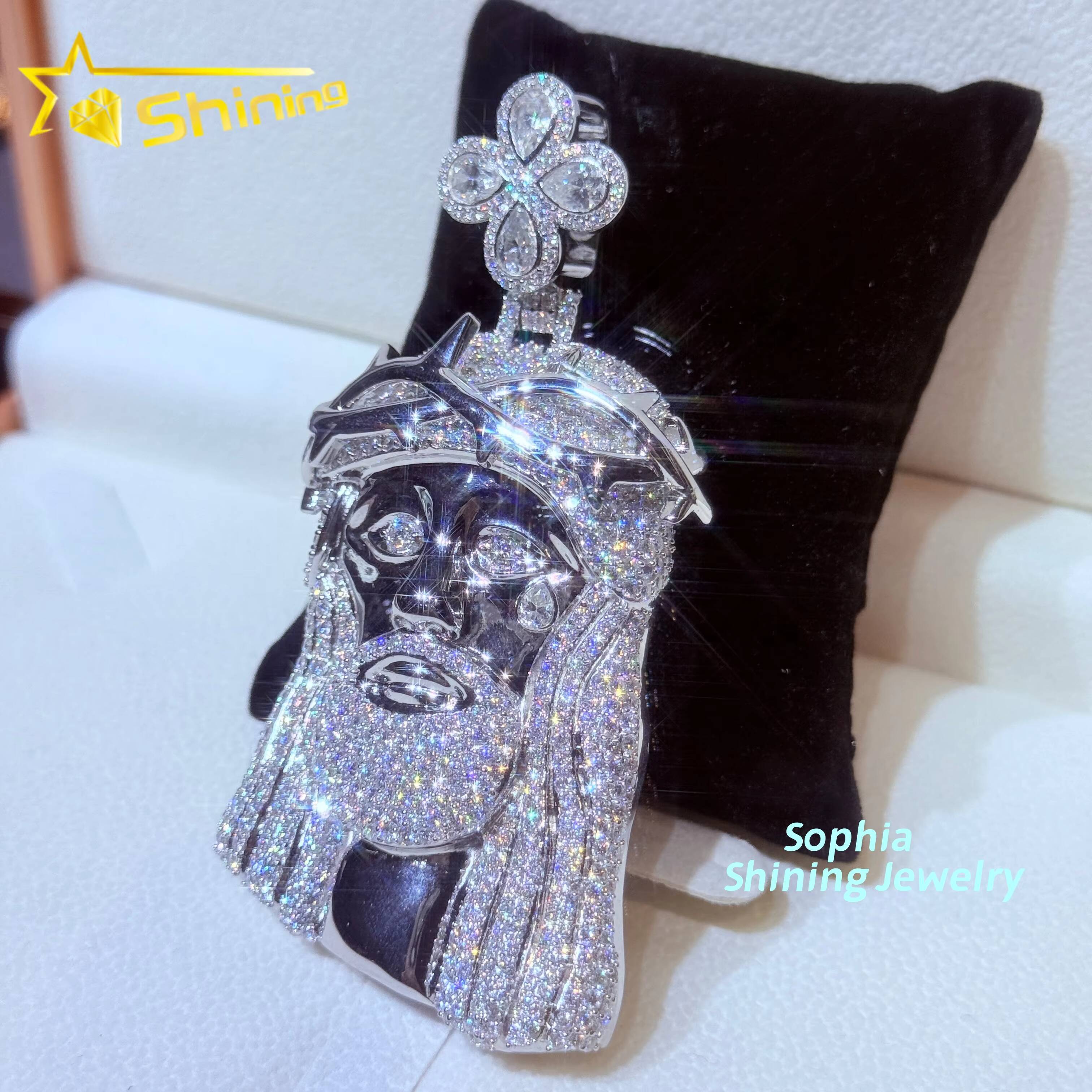 GRA CERTIFIED New Arrival 925 Sterling Silver Gold Plating Hip Hop Jewelry VVS Moissanite Iced Out Jesus Pendant Necklace
