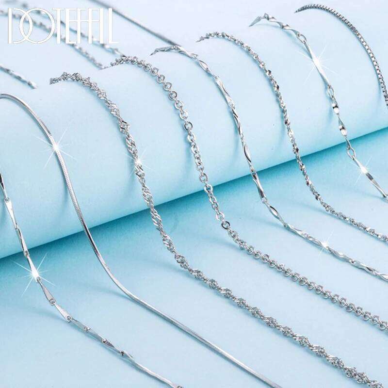 DOTEFFIL 100% Genuine 925 Sterling Silver Base Chain Necklace For Woman Man Wedding Engagement Charm Jewelry