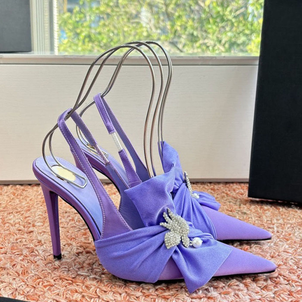 Designer bow Embellished slingback Stiletto Heel sandals women's luxury designers Toe Stiletto evening party shoes 11cm Elegant evening shoes with box 35-42