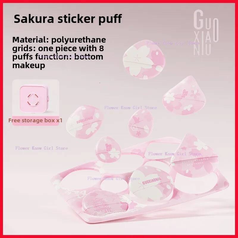 Bestseller GUOXIAONIU cherry blossom powder puff stickers liquid foundation thumb air cushion flocking beauty egg cosmetic tools ddmyHappy